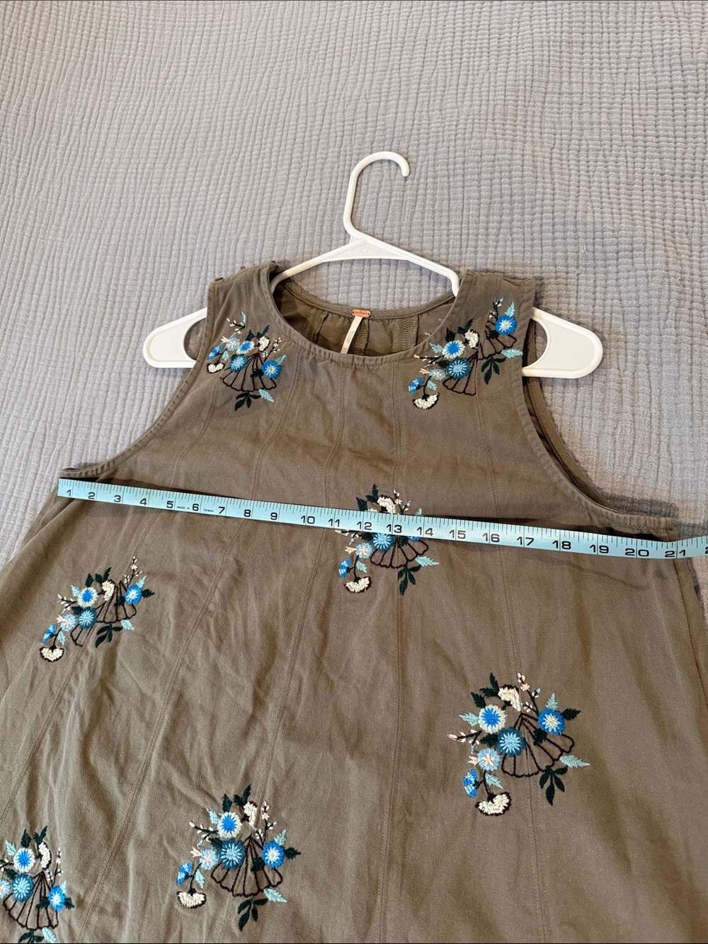 Free People Strada Embroidered Floral Sleeveless Top - Taupe with Blue Accents - Picture 6 of 8